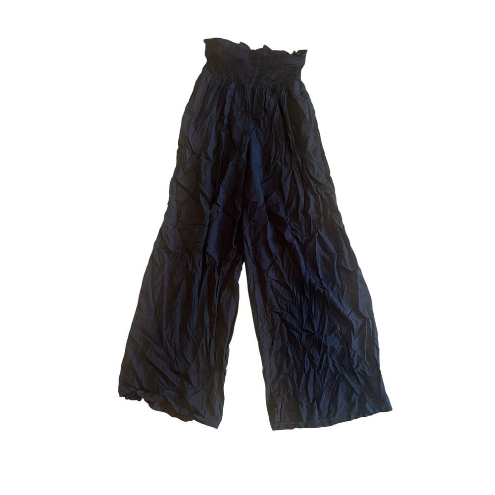 Womens Large Black Wide Leg Palazzo Pants High Waist Flowy Casual Lounge Pants - Picture 3 of 8